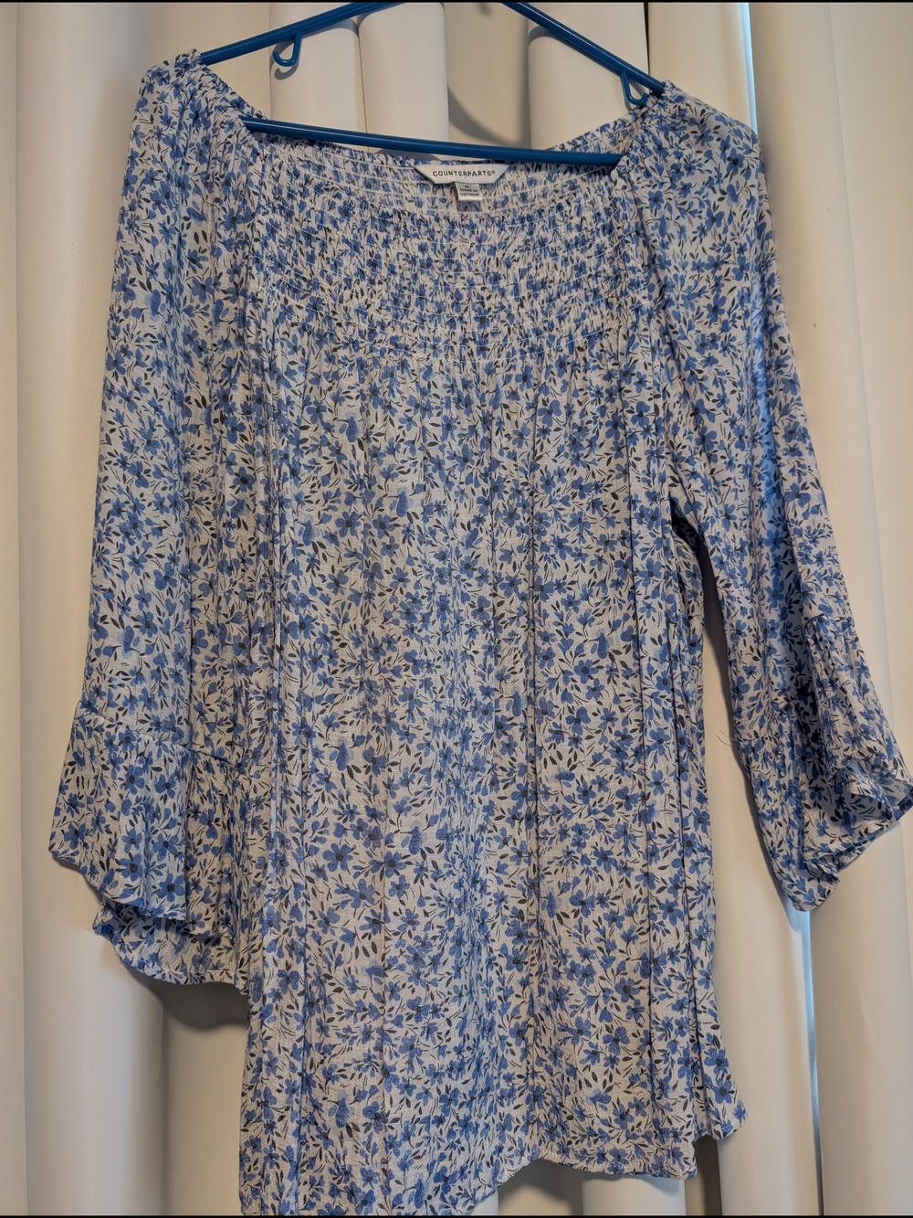 Counterparts Blue and White Floral Peasant Tunic